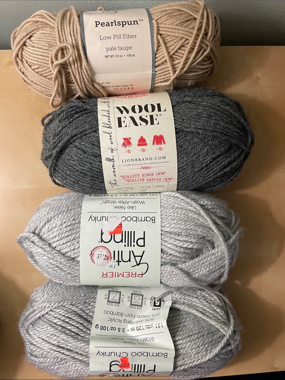 Wool-Ease Women’s Gray Yarn Collection 4 skein bundle neutrals